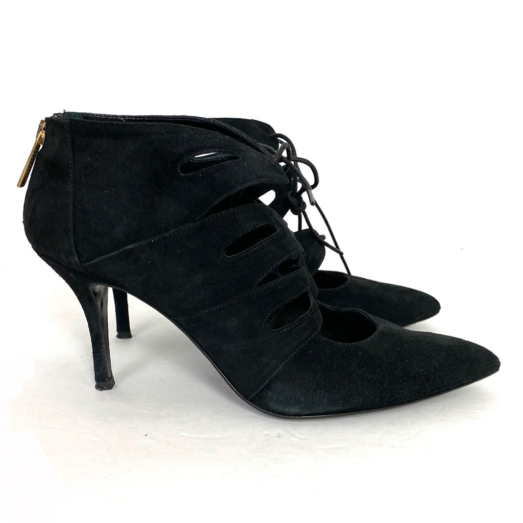 Roberto Festa Suede Lace Up Black Suede Pumps Heel